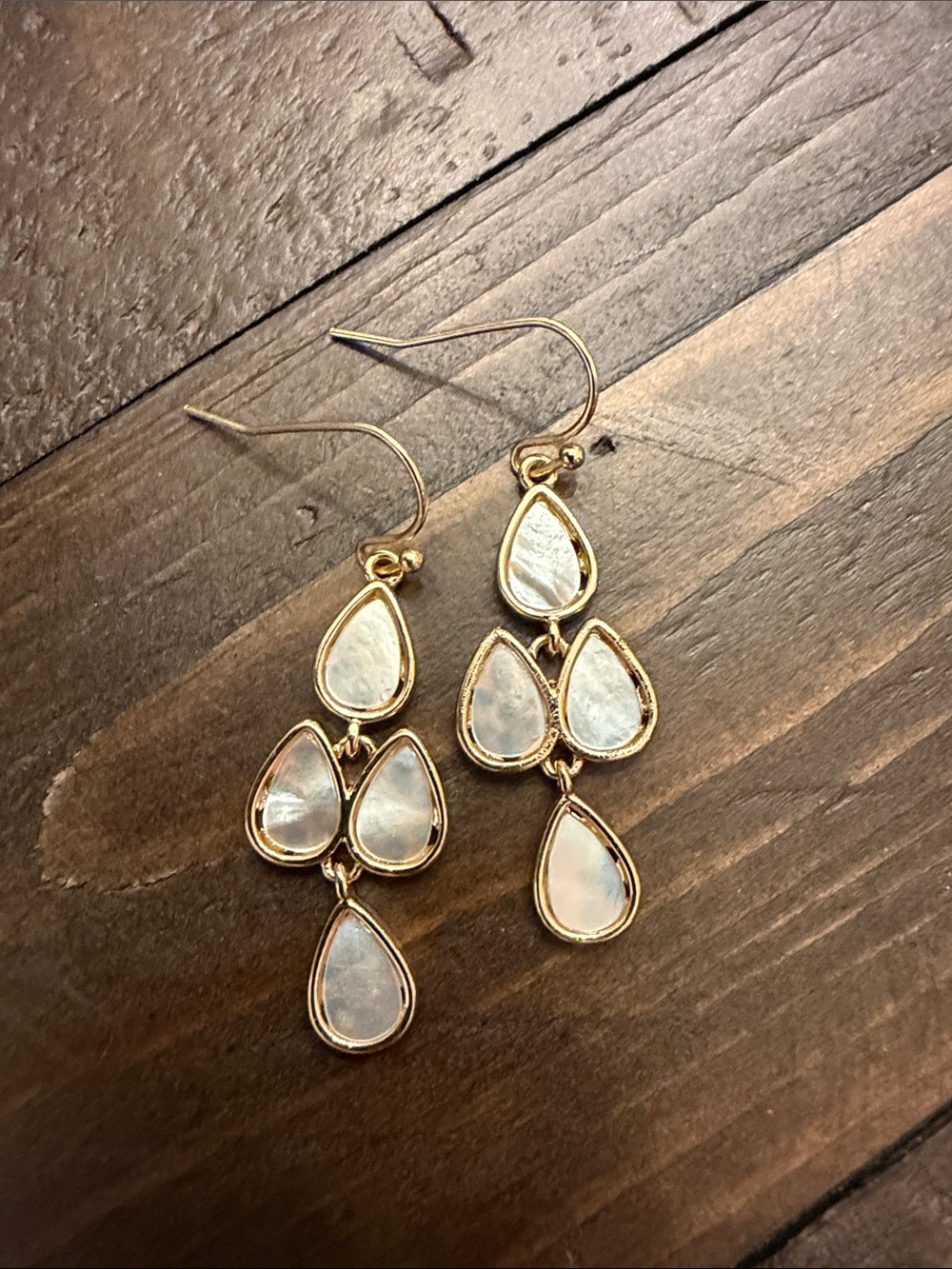 Gold Teardrop Mother-of-Pearl Dangle Earrings